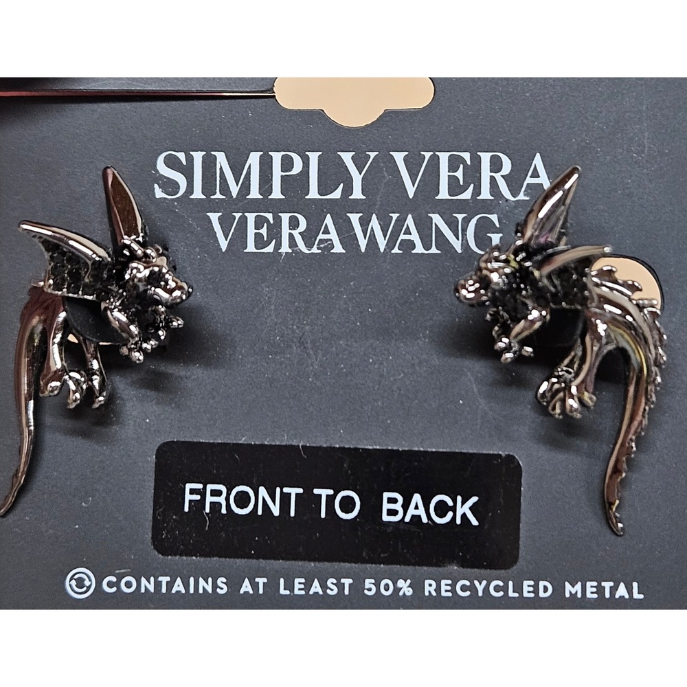 NWT Simply Vera Vera Wang Dragon Front to Back Earrings Gunmetal Black Studs